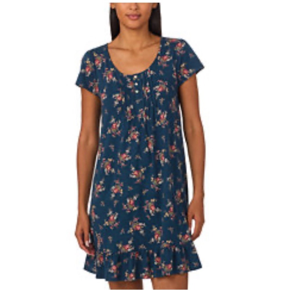 Ralph Lauren Navy Floral Nightgown Round neck Short Sleeves